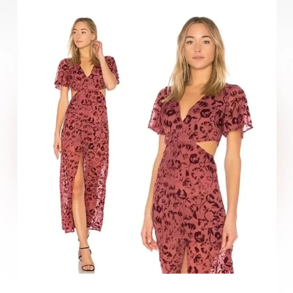 Lovers + Friends Tatum Maeve Pink Velvet Burnout Cut Out Maxi Dress Medium - Picture 8 of 15